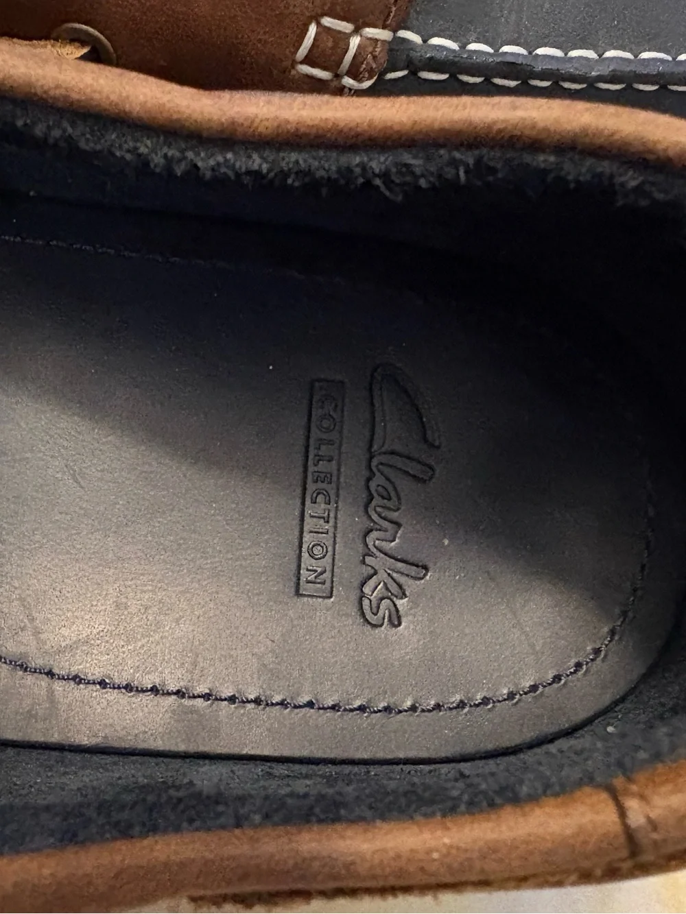 Clarks Port View Boat Shoes Navy Brown Leather Nautical Mens Sz 11